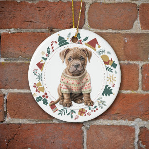 Cute Pit Bull Terrier in Winter Sweater jul Julgransprydnad Keramik