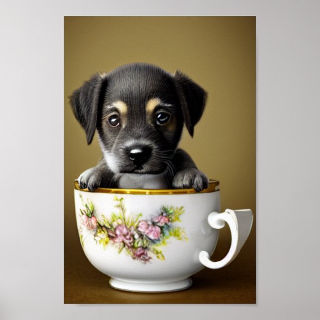 Cute Pit Bull Terrier Puppy i Tekopp Poster (Framsidan)