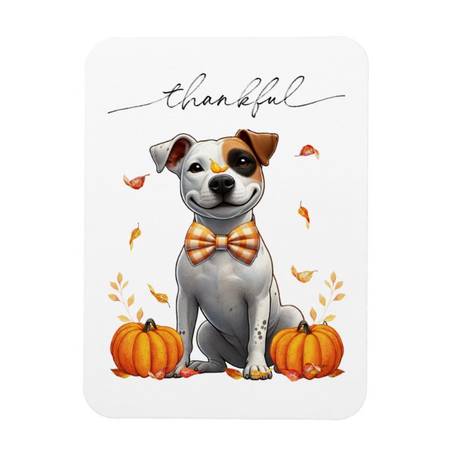 Cute Pit Bull Thankful Fall Pumpkins Magnet (Vertikal)
