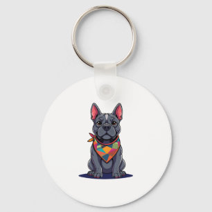Cute Pitbull Frenchie Hund med Bandana Art Nyckelring