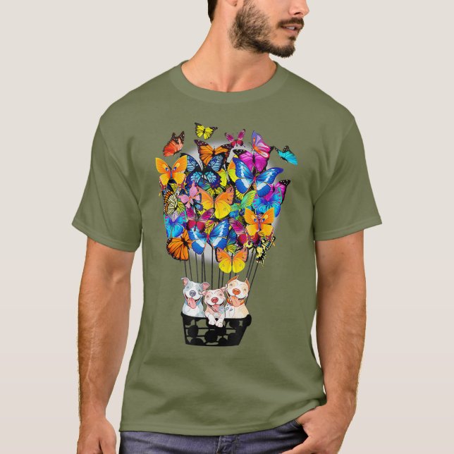 Cute Pitbull Hund Butterfly Luftballong T Shirt (Framsida)