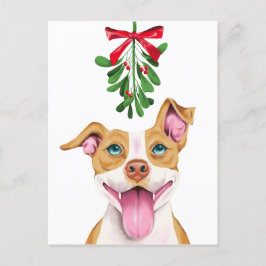 Cute Pitbull Hund och Mistletoe-jul Helg Vykort