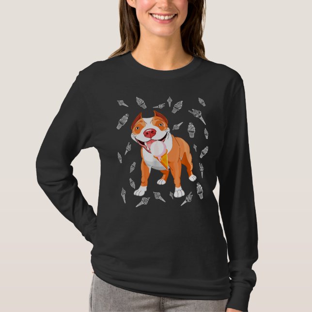Cute Pitbull Ice Cream Älskare Funny Ice Cream Con T Shirt (Framsida)