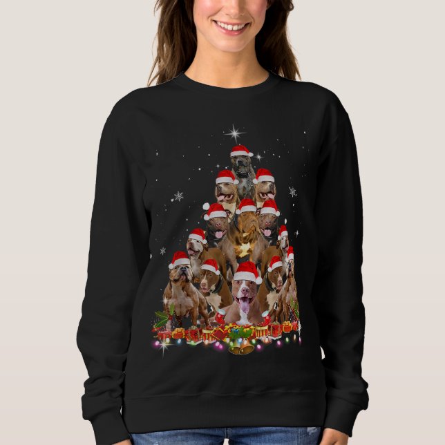Cute Pitbull Julgran Hund Santa Julafton Tee Rolig (Framsida)
