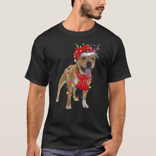 Cute Pitbull Julgran Ljus Hund T Shirt (Framsida)
