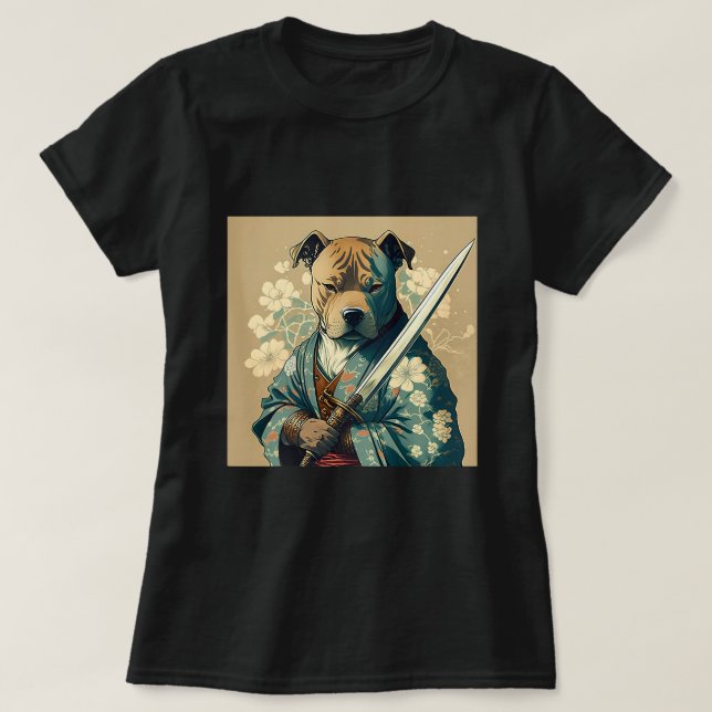 Cute pitbull med katana-bladserver t shirt (Design framsida)