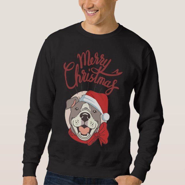 Cute Pitbull med rött band och tomat Merry C Lång Ärmad Tröja (Framsida)