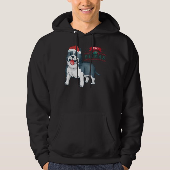 Cute Pitbull med Santa Hat Merry Pitmas Hoodie (Framsida)