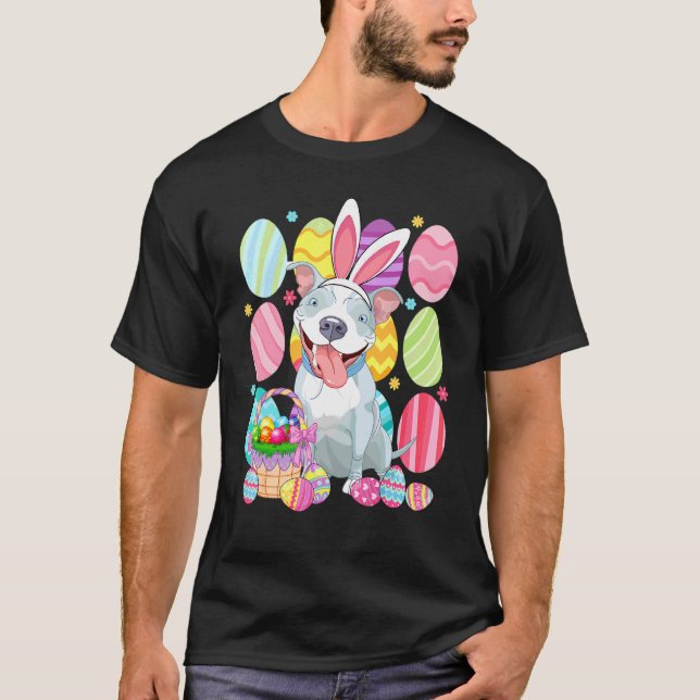 Cute Pitbull-Påskhare Öron Färgfyllt Påskägg T Shirt (Framsida)