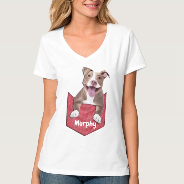 Cute Pitbull Pocket Hund T-Shirt (Framsida)