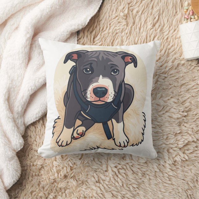 Cute Pitbull Puppy Dog Cartoon Design Kudde (Filt)