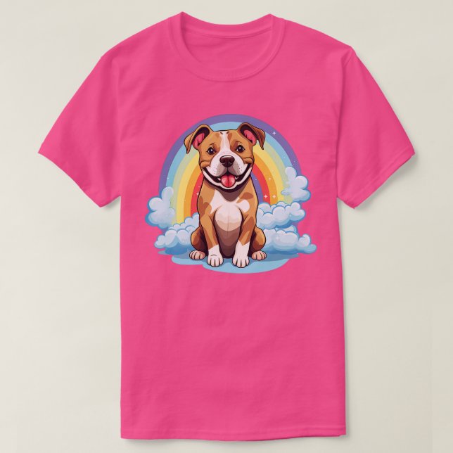 Cute Pitbull Rainbow Cloud Puppy Hund Kawaii Anima T Shirt (Design framsida)