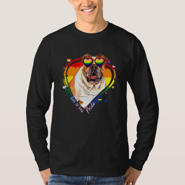 Cute Pitbull Rainbow Heart Gay pride Lgbt Hund T Shirt (Framsida)