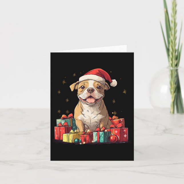 Cute Pitbull Santa Hat Funny jul Pittie Julafton Kort (Framsida)