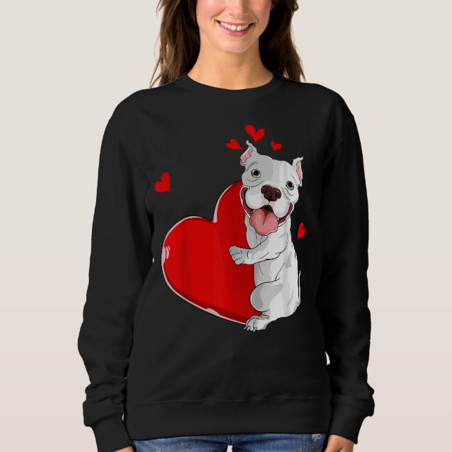 Cute Pitbull Valentines day Holding Heart My Valen T Shirt (Framsida)