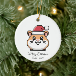 Cute Pixel Art Hamster Santa Hat Christmas Gift Julgransprydnad Keramik
