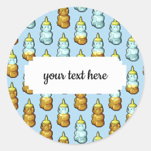 Cute Pixel Art Honungsbjörn Flaskor Mönster Runt Klistermärke