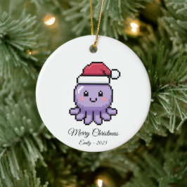 Cute Pixel Art Octopus Santa Hat Christmas Gift Julgransprydnad Keramik