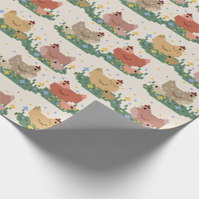 Cute Pixel Chickens Pattern Presentpapper (Hörn)