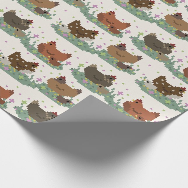 Cute Pixel Chickens Pattern Presentpapper (Hörn)