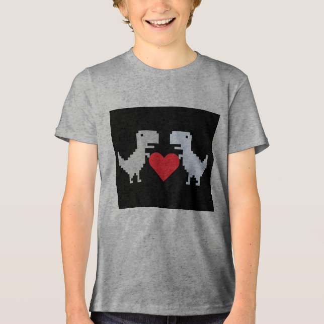 Cute Pixel Dinosaur Kärlek Kids T-Shirt - Roligt G (Framsida)