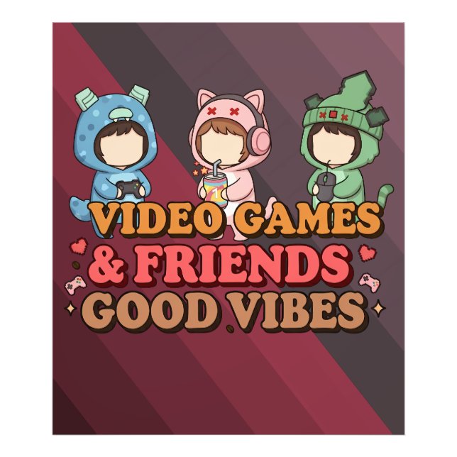 Cute Pixel Gamer Friends Art Piece Fototryck (Framsidan)