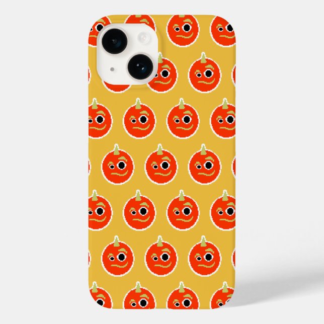 Cute pixel orange monster ansikte dekorativ kudde (Baksida)