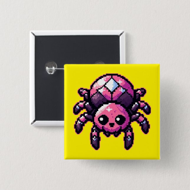 Cute Pixel Spider Knapp (Framsida & baksida)