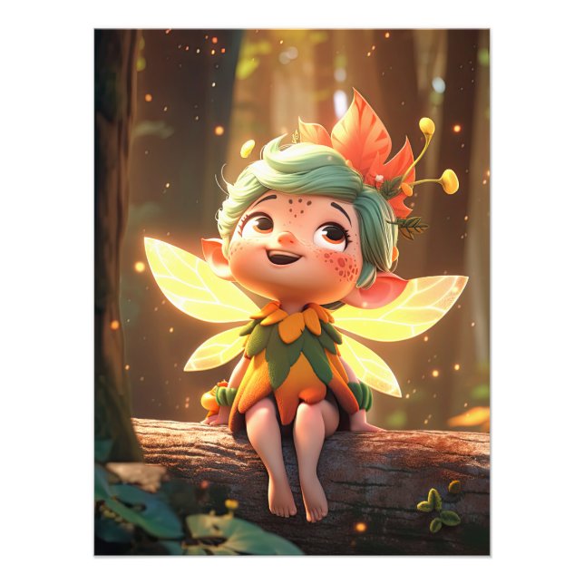 Cute Pixie Elf i skogen Fototryck (Framsidan)