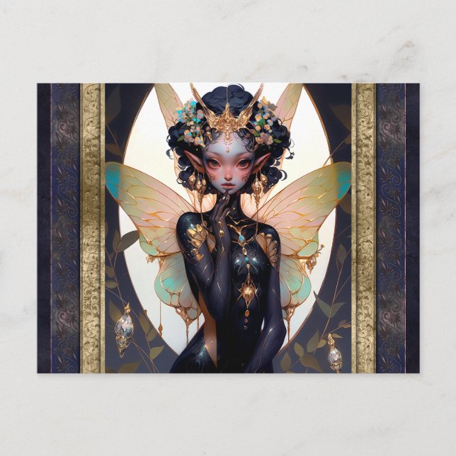 Cute Pixie Fairy Girl Fantasy Art Vykort (Framsida)