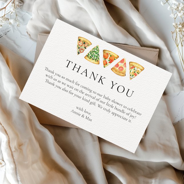 Cute Pizza Co Ed Baby Shower Tack Kort (Pizza Baby Shower Thank you Card)