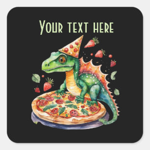 Cute pizza dinosaur party fyrkantigt klistermärke