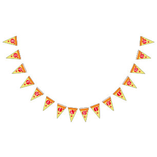 Cute Pizza Kött Slices Birthday Bunting Flaggor