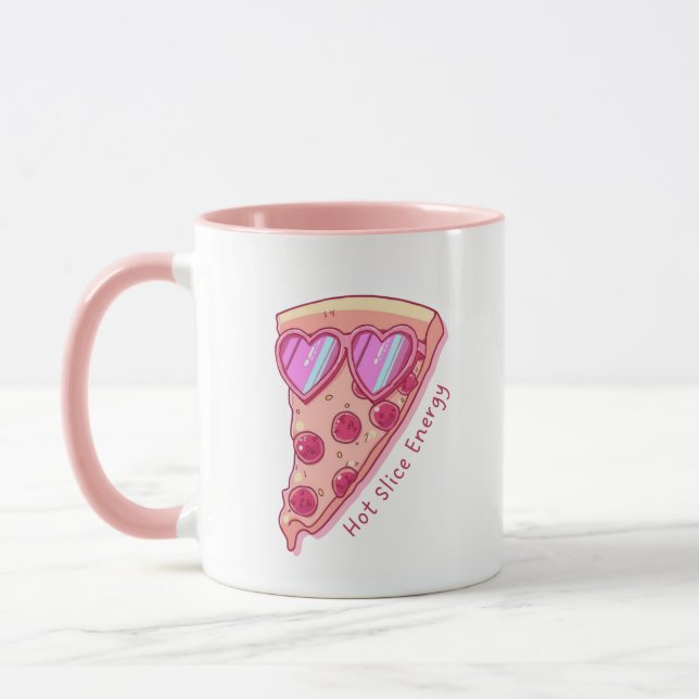 Cute Pizza Lover Mug with Pink Heart Sunglasses Mugg (Vänster)