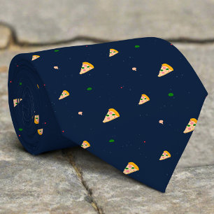 Cute Pizza Mönster Mörk blått Tecknad i bakgrunden Slips