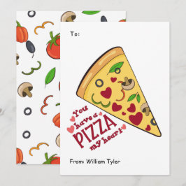 Cute Pizza My Heart Classroom Valentines Day Julkort