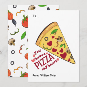 Cute Pizza My Heart Classroom Valentines Day Julkort