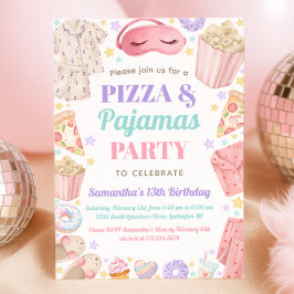 Cute Pizza & Pajamas Slumber Party Girl Birthday Inbjudningar