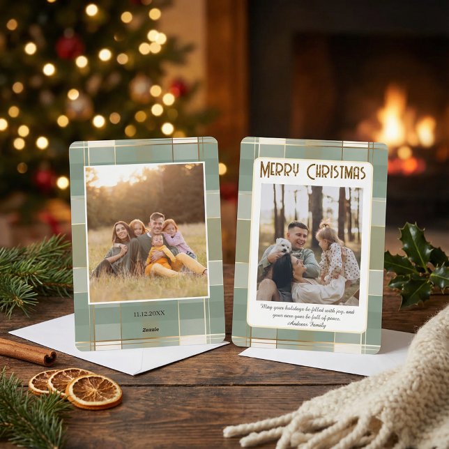 Cute Plaid Christmas Card with Family Photo  Julkort (Skapare uppladdad)