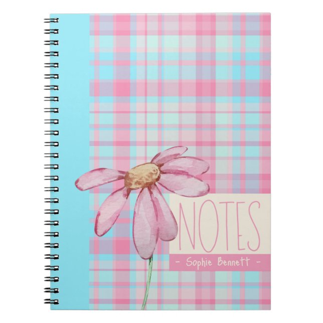 Cute plaid  pastel pink Daisy Notes Notebook  Anteckningsbok (Framsidan)