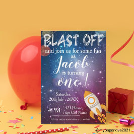 Cute Planet Rocket Space Galaxy Thame Birthday Vykort