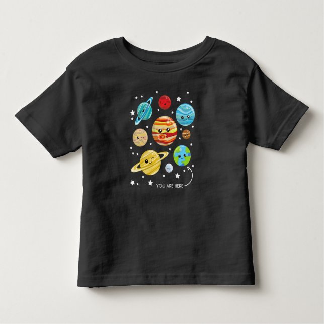 Cute Planets, Kawaii Planets, Space, Cosmos, Stars T Shirt (Framsida)
