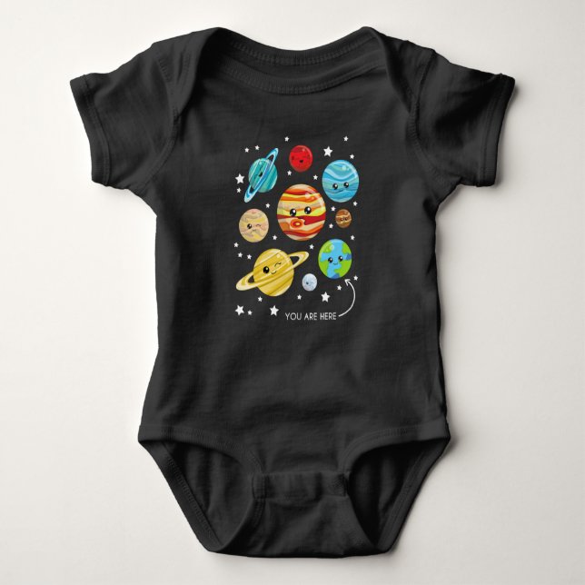 Cute Planets, Kawaii Planets, Space, Cosmos, Stars T Shirt (Framsida)
