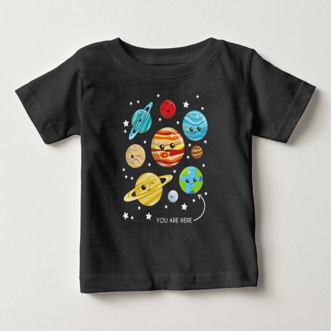 Cute Planets, Kawaii Planets, Space, Cosmos, Stars T Shirt (Framsida)