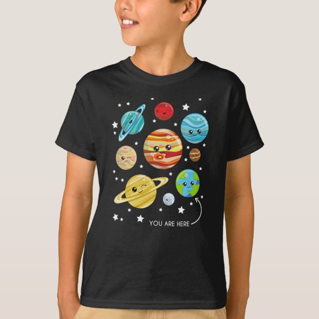 Cute Planets, Kawaii Planets, Space, Cosmos, Stars T Shirt (Framsida)