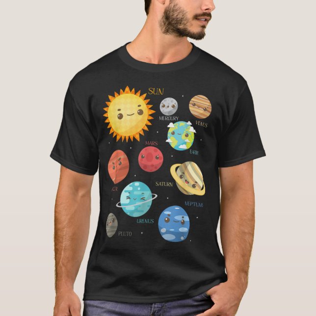 Cute Planets Kids Idea Science Astronomy T Shirt (Framsida)