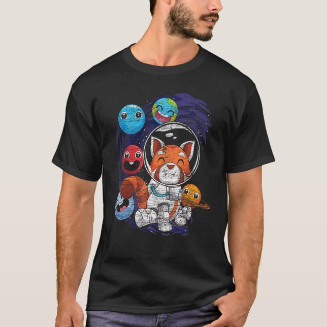 Cute Planets Rymden China Animal Astronaut Re T Shirt (Framsida)