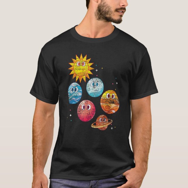 Cute Planets Sol Rymden Travel Universe Astro T Shirt (Framsida)