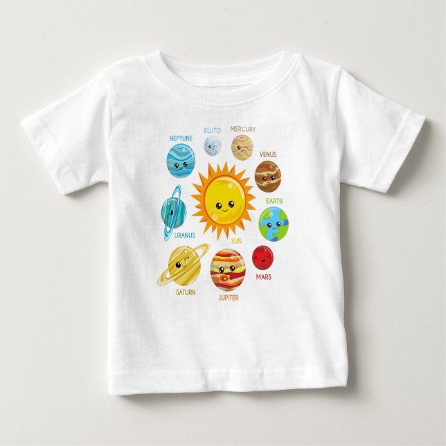 Cute Planets, Solar System, Space, Cosmos, Galaxy T Shirt (Framsida)