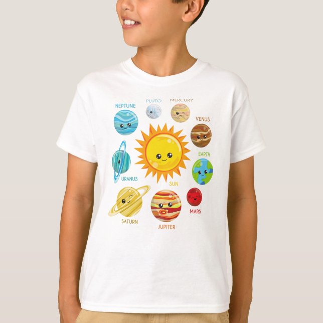 Cute Planets, Solar System, Space, Cosmos, Galaxy T Shirt (Framsida)